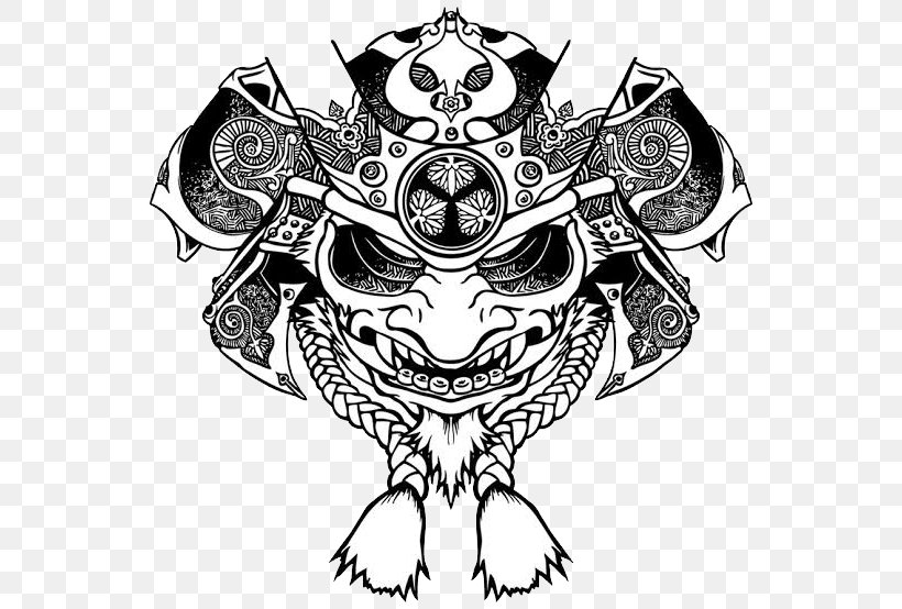 Oni Samurai Mask Drawing Stock Illustration, PNG, 554x554px, Oni, Art, Black And White, Bone, Crest Download Free