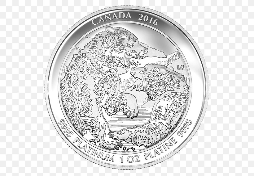 Platinum Coin Bear Canadian Gold Maple Leaf Canada, PNG, 570x570px, Coin, Alaska Peninsula Brown Bear, Bear, Black And White, Canada Download Free