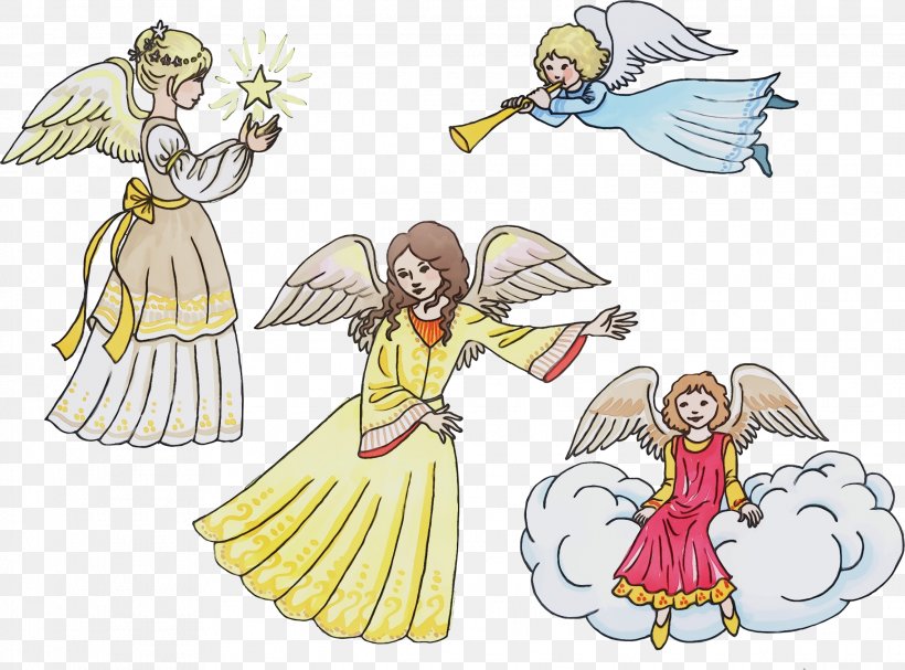Watercolor Drawing, PNG, 2276x1686px, Watercolor, Angel, Cartoon, Costume Design, Drawing Download Free