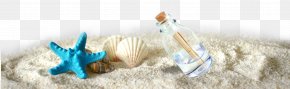 A Drift Bottle Beside The Starfish Shells On The Sand - Poster Tourism Template PNG