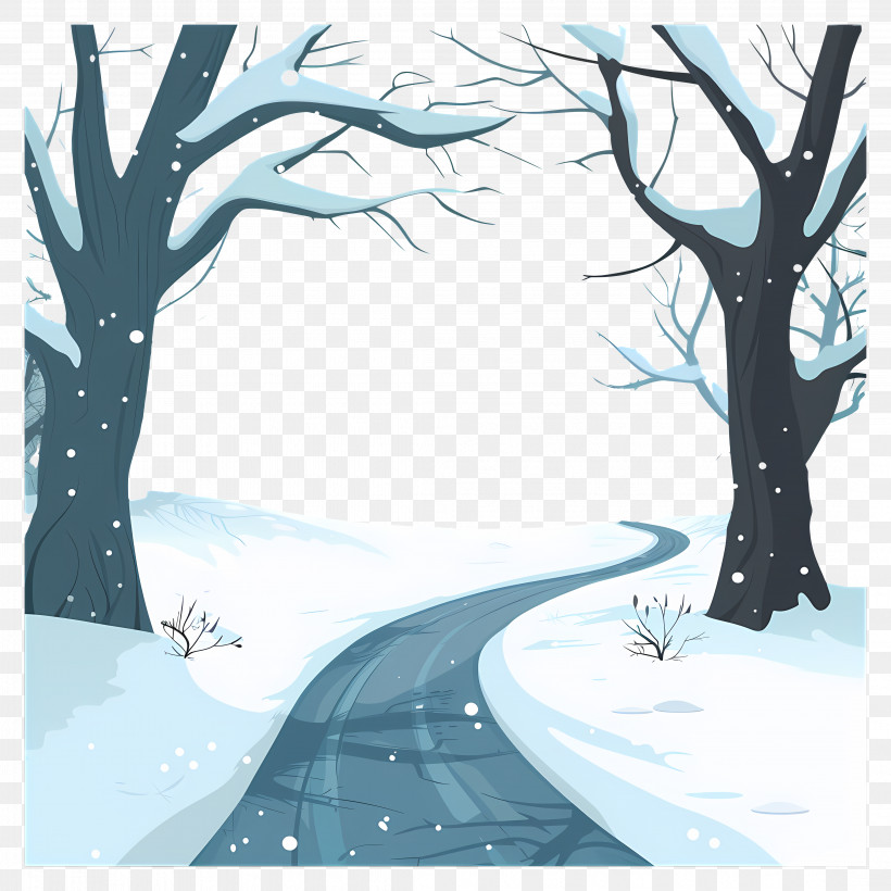 Winter Road Background - Snowy Winter Road With Frosted Trees PNG