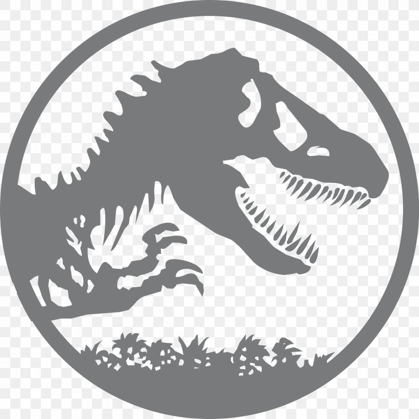 Vector Graphics Logo Jurassic Park Dinosaur Silhouette, PNG, 2400x2400px, Logo, Black And White, Decal, Dinosaur, Drawing Download Free