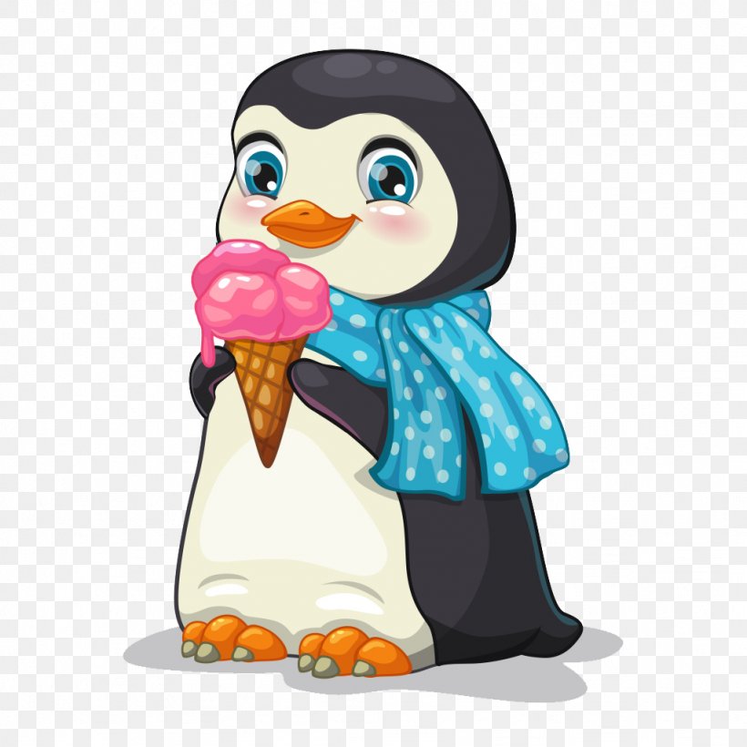 Ice Cream Penguin Euclidean Vector Illustration, PNG, 1024x1024px, Ice Cream, Beak, Bird, Cartoon, Flightless Bird Download Free
