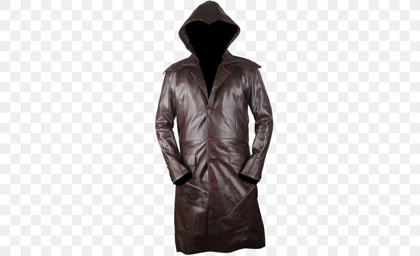 Assassin's Creed Syndicate Leather Jacket Video Game 雅各·弗莱 Coat, PNG, 500x500px, Leather Jacket, Artificial Leather, Brown, Coat, Hood Download Free