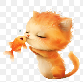 Cat Kissing Fish - Cute Orange Cat Kissing A Fish PNG
