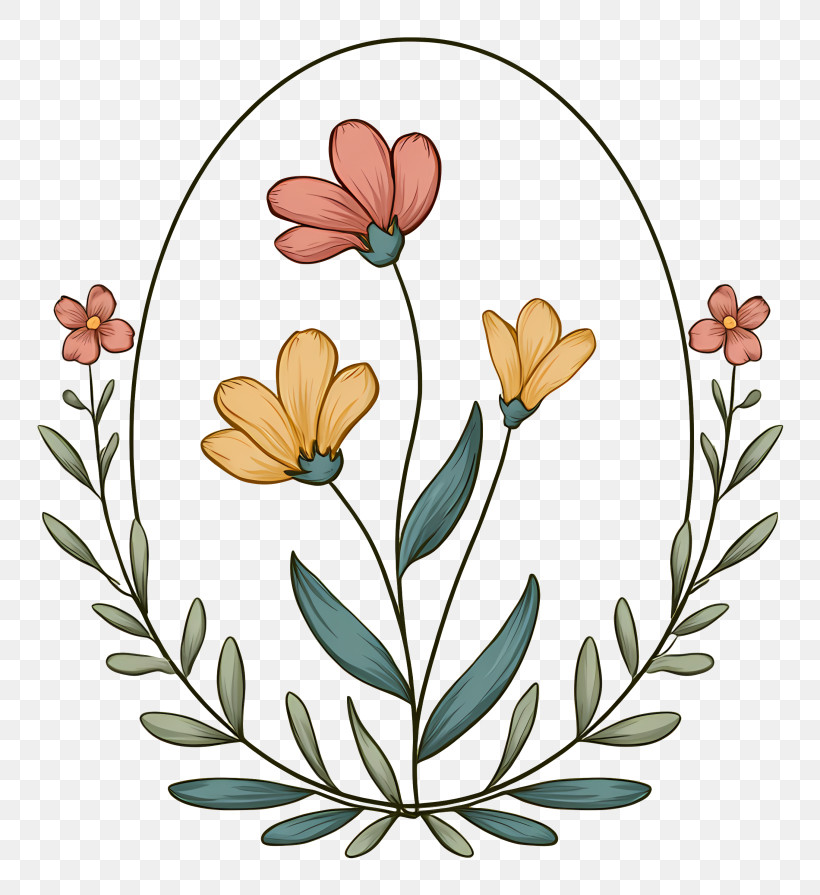 Delicate Three-Flower Oval Wreath PNG