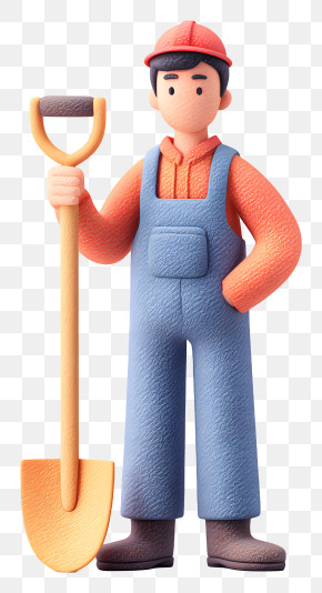 Worker Holding Shoval - Gardener With Shovel Cartoon PNG