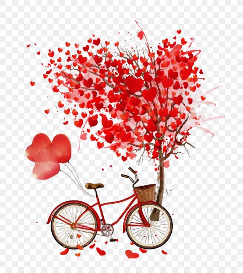 Valentine's Day, PNG, 1024x1151px, Watercolor, Bicycle, Flower, Heart, Paint Download Free