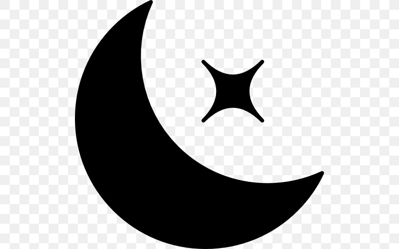 Star And Crescent Moon Lunar Phase, PNG, 512x512px, Crescent, Black, Black And White, Lunar Phase, Monochrome Download Free