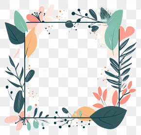 Wildflowers Frame - Botanical Square Frame With Leaves And Flowers PNG