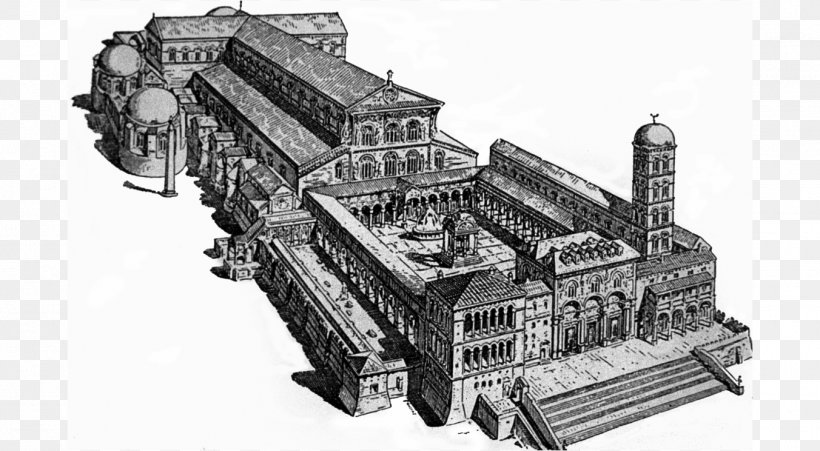 Old St. Peter's Basilica The Ecclesiastical History Rome Church, PNG, 1352x744px, Rome, Architecture, Artwork, Basilica, Black And White Download Free