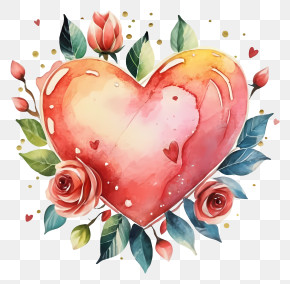 Watercolor Heart - Watercolor Heart With Floral Decoration PNG