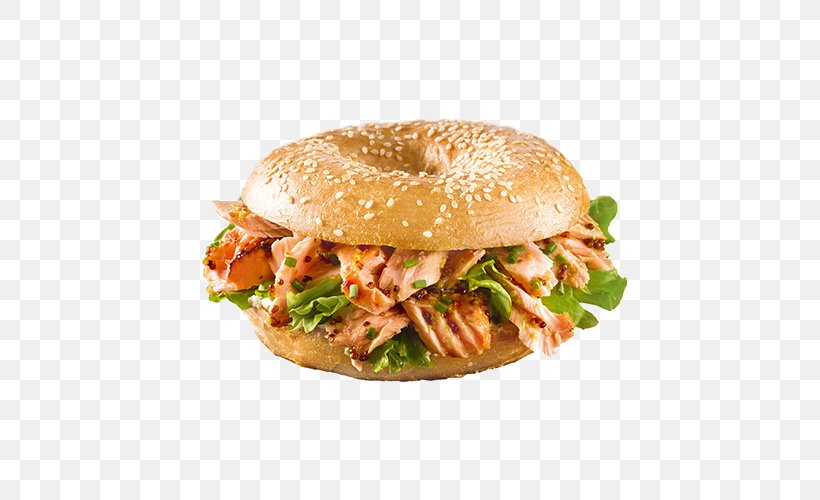 Bagel Salmon Burger Breakfast Sandwich Pulled Pork Recipe, PNG, 500x500px, Bagel, American Food, Baked Goods, Breakfast Sandwich, Dish Download Free