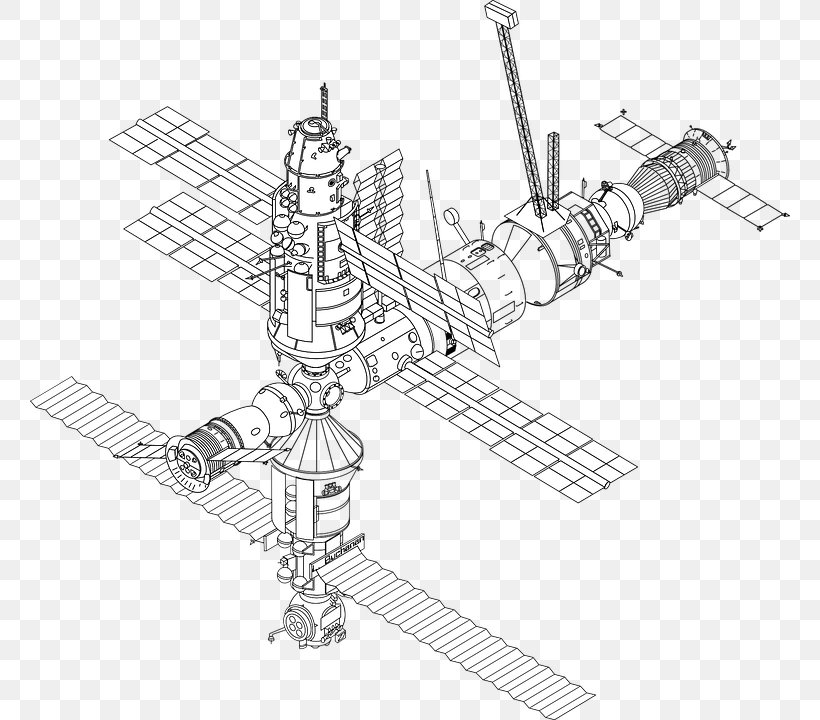 International Space Station Drawing Mir, PNG, 760x720px, International Space Station, Artwork, Astronaut, Black And White, Diagram Download Free