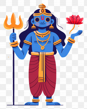 Vishnu - Cartoon Deity Holding Trident And Lotus PNG