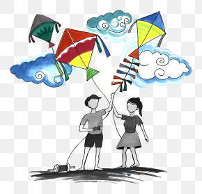 Pongal - Children Flying Colorful Kites In The Sky PNG