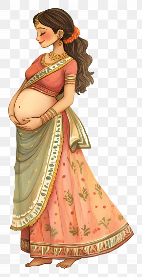 Indian Mom - Pregnant Woman In Traditional Dress Illustration PNG