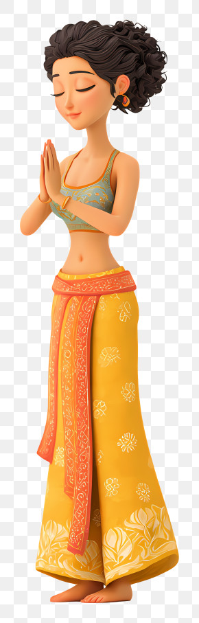 Indian Woman Doing Namaste - Meditating Woman In Traditional Attire PNG
