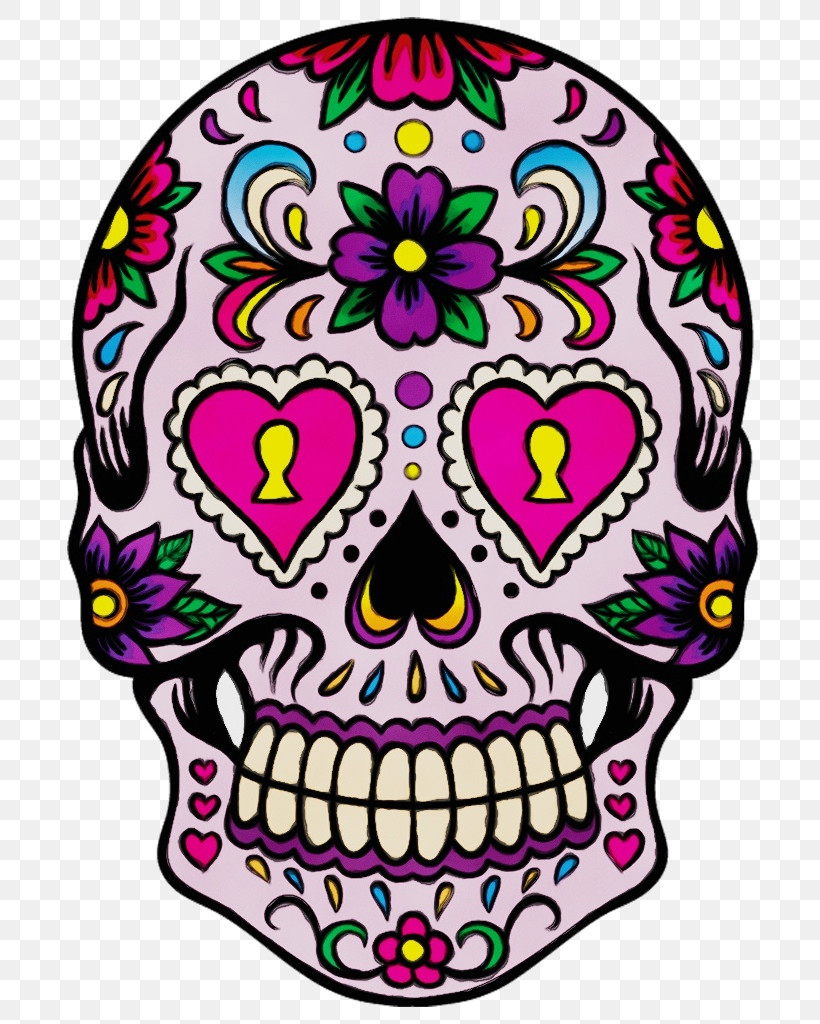 Skull Bone Head Purple Pattern, PNG, 768x1024px, Watercolor, Bone, Head, Paint, Purple Download Free