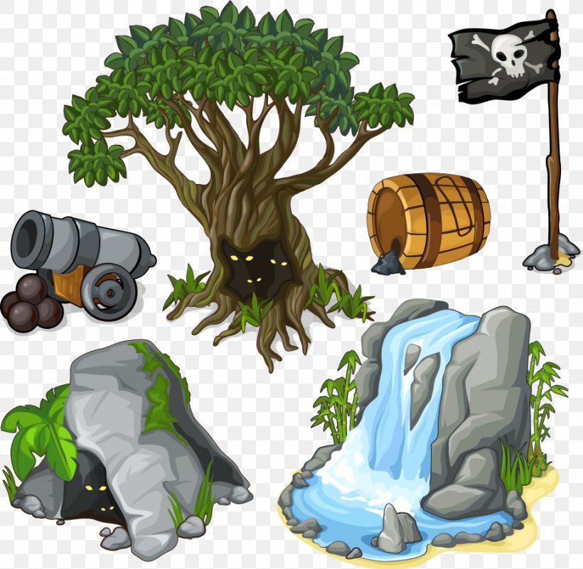 Vector Cartoon Tree With Cartoon Falls, PNG, 924x903px, Waterfall, Cartoon, Drawing, Illustration, Organism Download Free