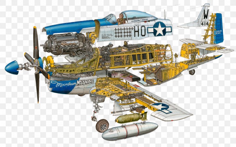 Airplane Aircraft North American P-51 Mustang Cutaway Drawing Exploded-view Drawing, PNG, 949x593px, Airplane, Aerospace Engineering, Aircraft, Aircraft Engine, Blueprint Download Free