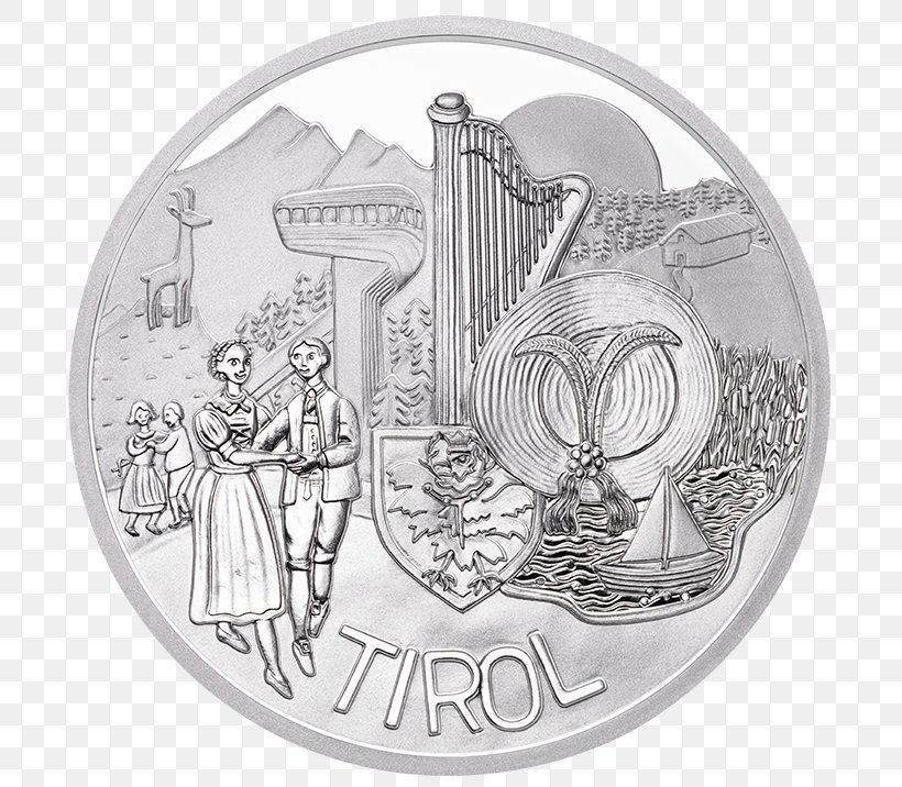 Silver Coin Tyrol Silver Coin Face Value, PNG, 716x716px, 2 Euro Coin, Coin, Austria, Austrian Mint, Black And White Download Free