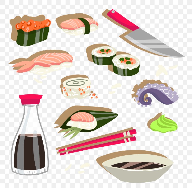 Sushi Japanese Cuisine Tempura, PNG, 800x800px, Sushi, Animation, Asian Food, Cartoon, Cuisine Download Free