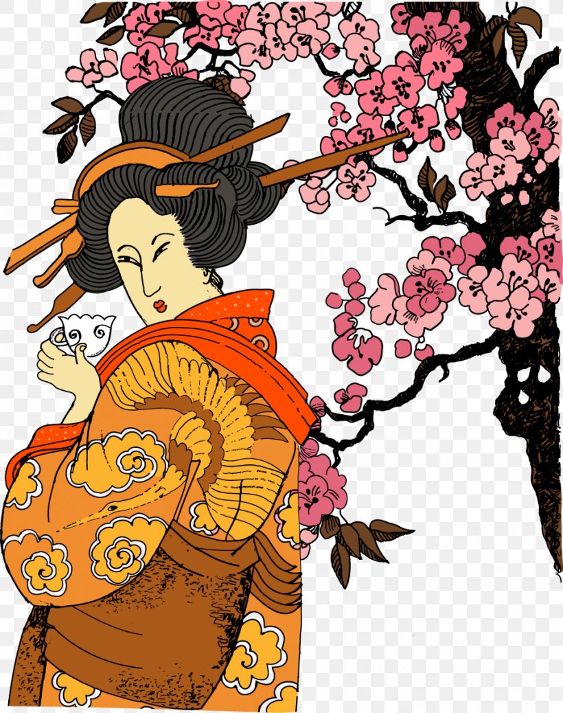Japan Geisha Jidai Matsuri, PNG, 955x1210px, Japan, Art, Drawing, Flower, Geisha Download Free