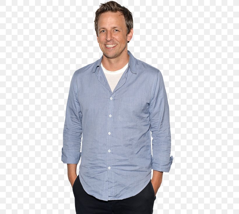 Seth Meyers The Awesomes Information T-shirt, PNG, 489x736px, Seth Meyers, Awesomes, Blue, Button, Collar Download Free