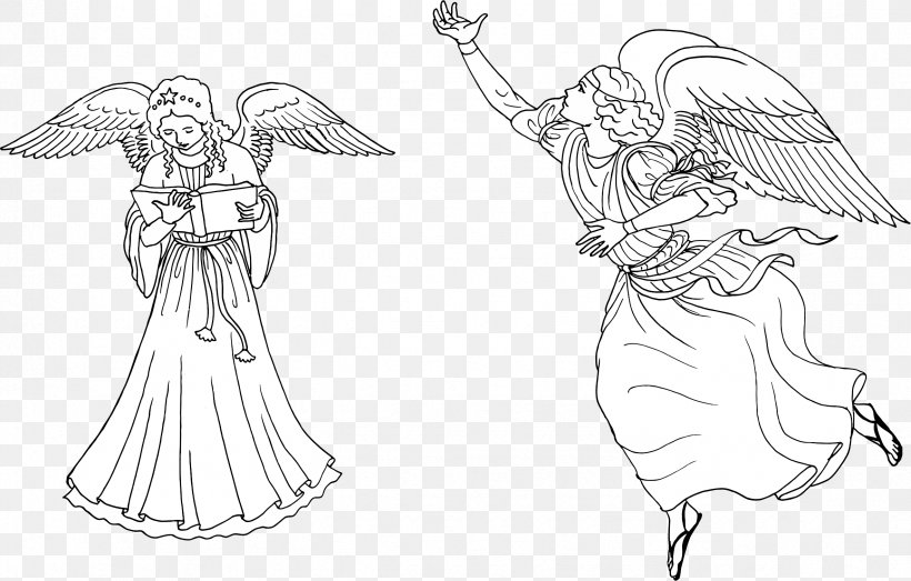 Angel Drawing Line Art, PNG, 2365x1511px, Angel, Arm, Artwork, Black And White, Costume Design Download Free