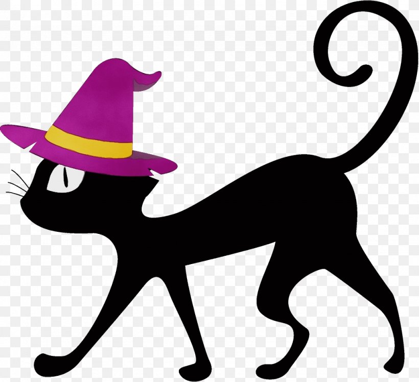 Black Cat Hat Tail Cat Small To Medium-sized Cats, PNG, 1026x936px, Watercolor, Black Cat, Cat, Costume Hat, Hat Download Free