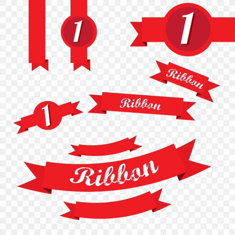 Ribbon Red Illustration, PNG, 1000x1000px, Ribbon, Area, Artwork, Brand, Logo Download Free