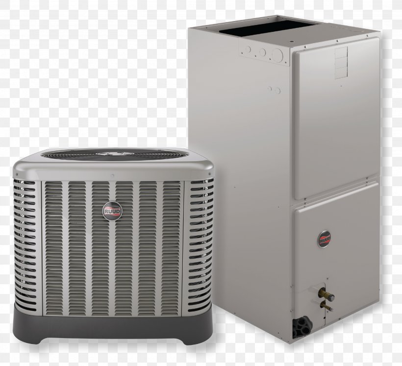 Furnace Rheem Seasonal Energy Efficiency Ratio Air Conditioning Heat Pump, PNG, 2462x2244px, Furnace, Air Conditioning, Air Handler, Condenser, Evaporator Download Free