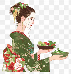 Traditional Woman - Elegant Woman In Kimono Holding Food PNG