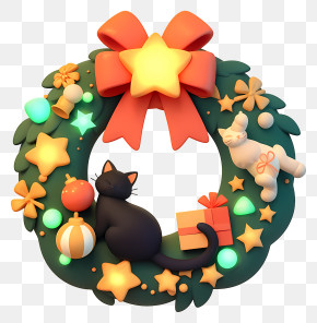 Christmas Garland - Festive Christmas Wreath With Cats PNG