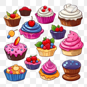 National Candy Day - Cupcakes With Colorful Frosting And Decorations PNG