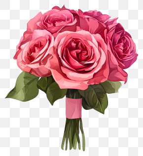 Watercolor Valentine Rose - Beautiful Pink Rose Bouquet PNG