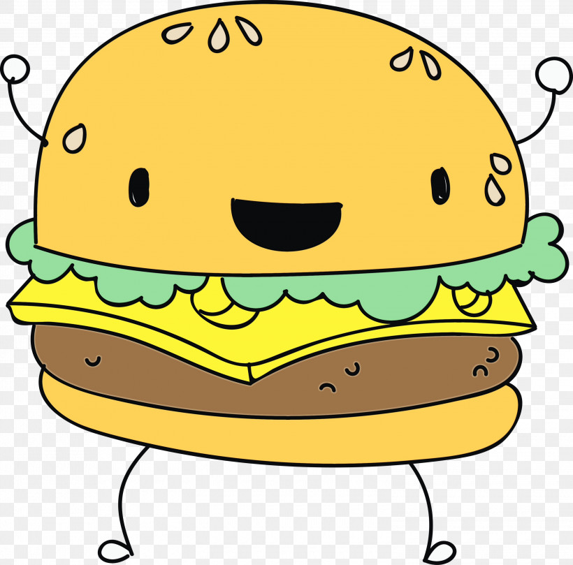 Hamburger, PNG, 3000x2960px, Watercolor, American Food, Cartoon, Cheeseburger, Facial Expression Download Free