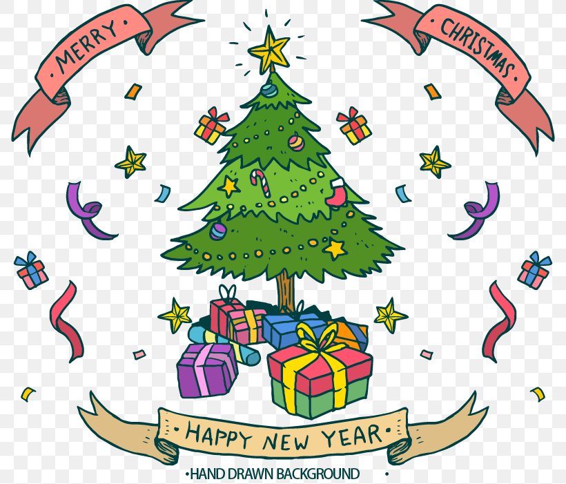 Christmas Tree Gift New Year, PNG, 788x701px, Christmas Tree, Area, Artwork, Chinese New Year, Christmas Download Free