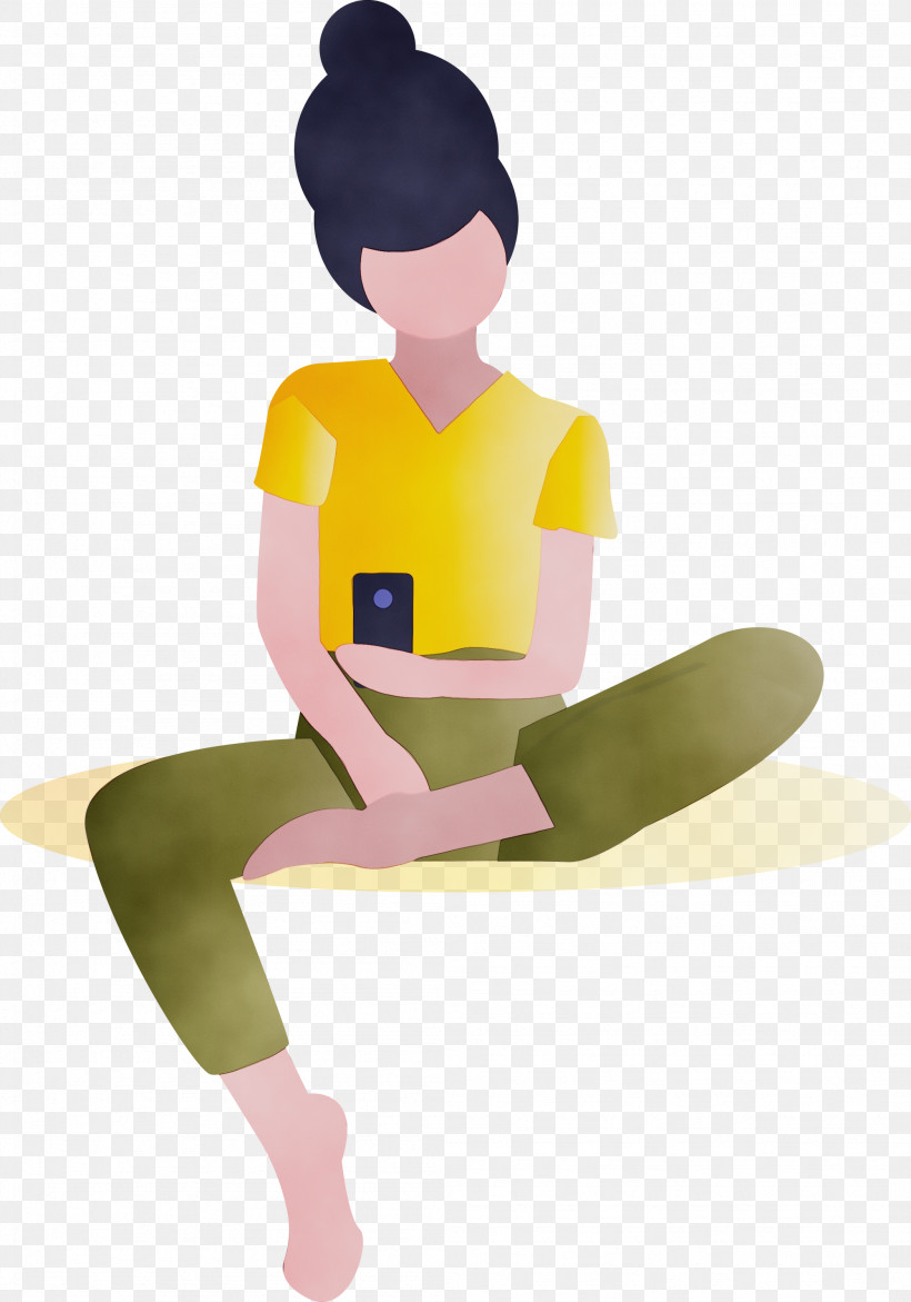 Sitting Cartoon Standing Leg Physical Fitness, PNG, 2099x3000px, Girl With Mobile, Balance, Cartoon, Iphone, Knee Download Free