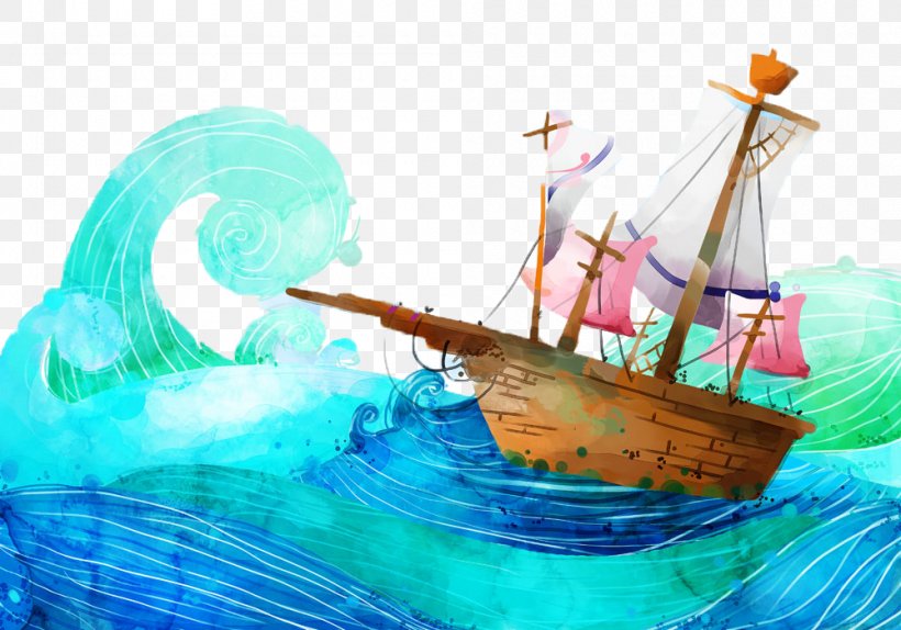 Watercraft Wind Wave Cartoon Illustration, PNG, 1000x700px, Watercraft, Aqua, Art, Boat, Caravel Download Free