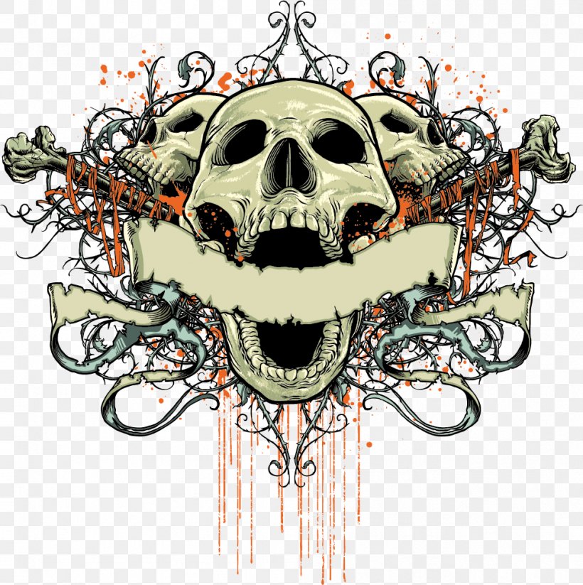 T-shirt Skull, PNG, 1001x1005px, Tshirt, Art, Bone, Designer, Fashion Download Free