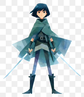 Anime Girl Holding Swords - Cool Swordswoman In Teal Cloak PNG
