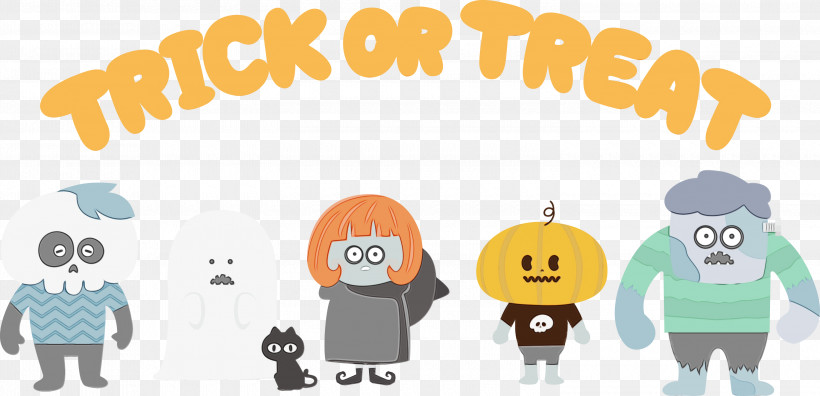Human Cartoon Logo Behavior Yellow, PNG, 3000x1450px, Trick Or Treat, Behavior, Cartoon, Halloween, Happiness Download Free