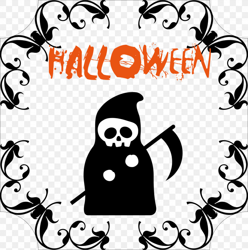 Happy Halloween, PNG, 2976x3000px, Happy Halloween, Beak, Birds, Black And White, Cartoon Download Free