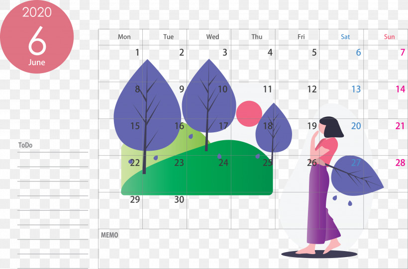June 2020 Calendar 2020 Calendar, PNG, 3000x1982px, 2020 Calendar, June 2020 Calendar, Animation, Cartoon, Diagram Download Free