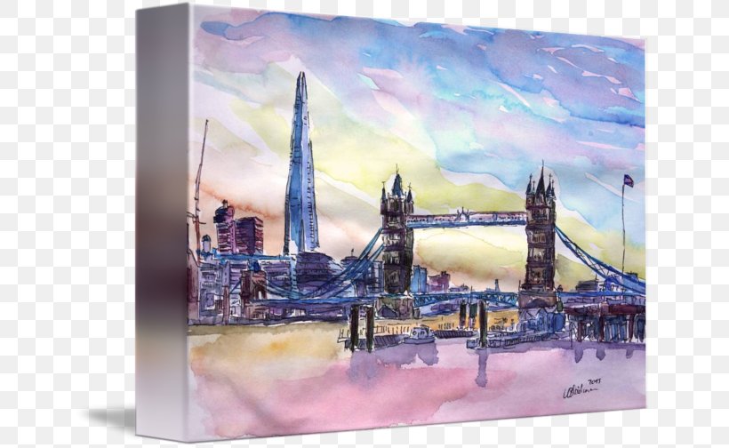 The Shard Tower Bridge Watercolor Painting Art, PNG, 650x504px, Shard, Acrylic Paint, Art, Art Museum, Canvas Download Free