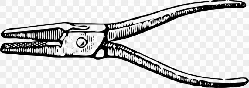 Needle-nose Pliers Tool Clip Art, PNG, 1403x500px, Pliers, Auto Part, Black And White, Diagonal Pliers, Drawing Download Free