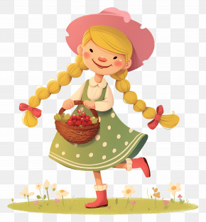 Cartoon American Girl - Cheerful Girl With Basket Of Berries PNG