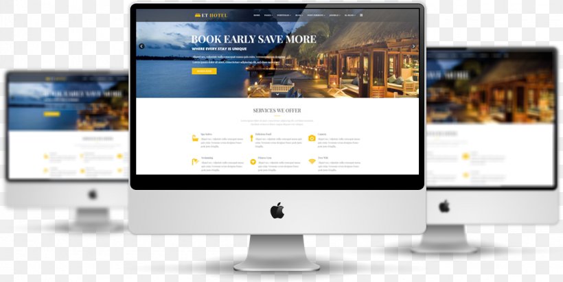 Responsive Web Design Web Template System Joomla Hotel, PNG, 1129x567px, Responsive Web Design, Brand, Computer Monitor, Computer Software, Display Advertising Download Free
